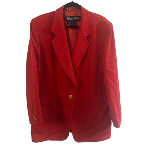 Vintage Escada Margaretha Ley Red  Wool Blazer Jacket Size 44 Made In Slovenia - Picture 1 of 7